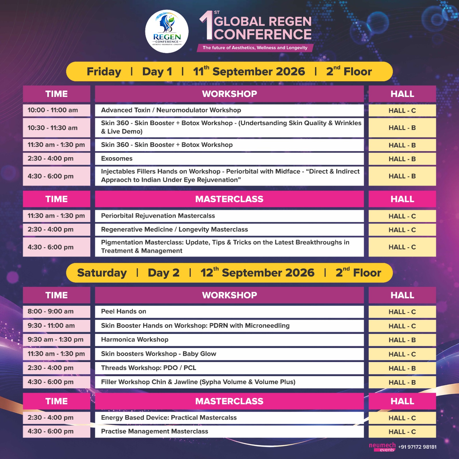 Workshop & Masterclass Schedule